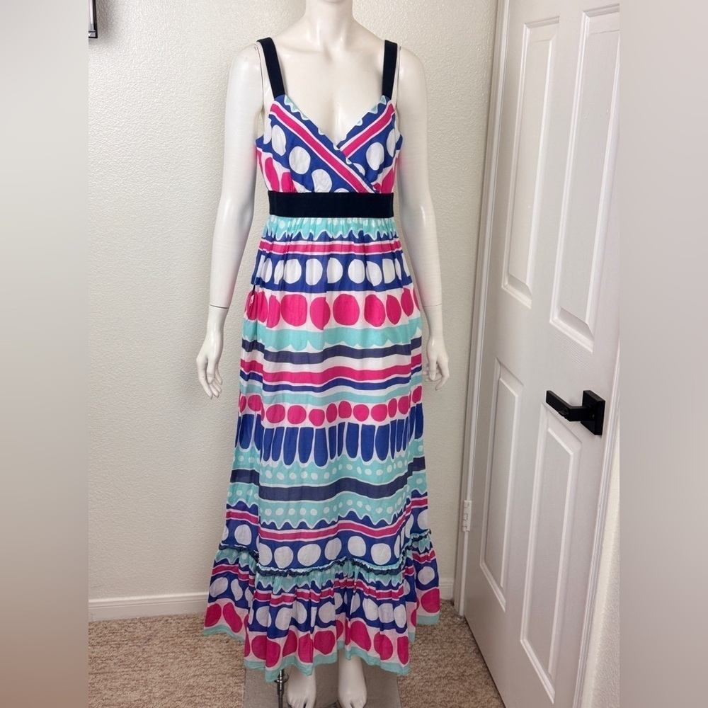 Vineyard Vines Carolina Stripe Maxi Dress Colorful Pattern V Neckline Size 6 D7